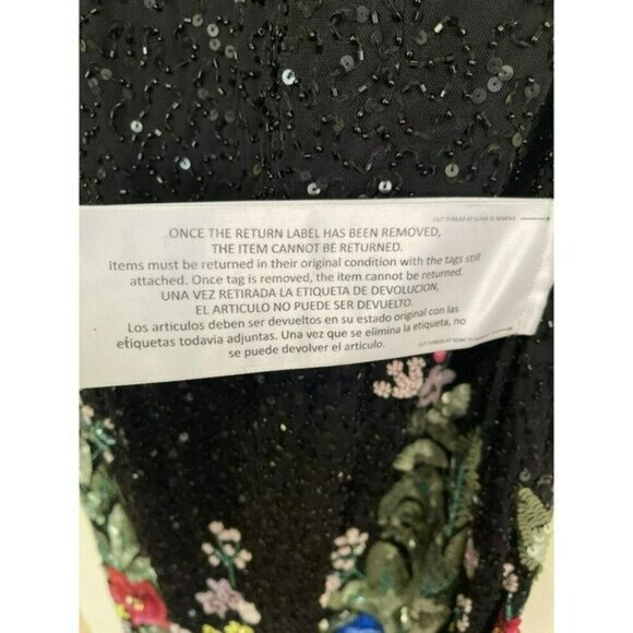 Mac Duggal $798 Black Sequins Floral Maxi Dress Formal Beaded Gown Size 4 NWT - Picture 11 of 12